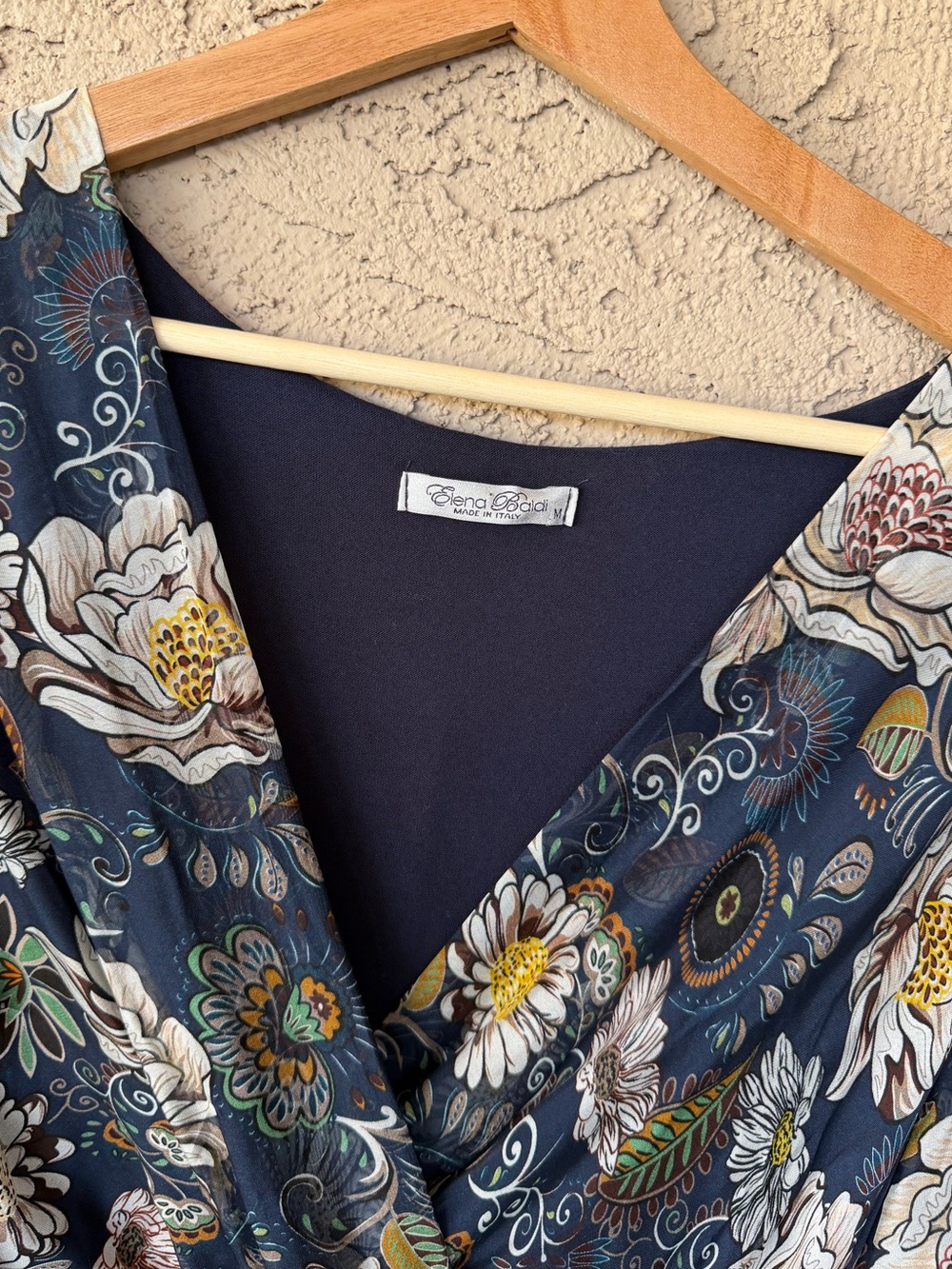 Floral Wrap Midi Dress Silk Blend Navy and Cream Wedding Guest - Picture 3 of 11